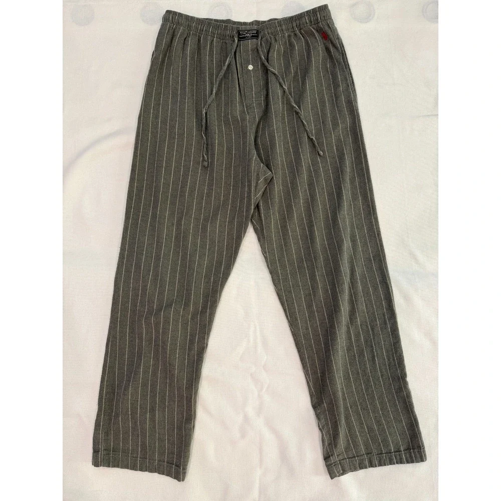 POLO RALPH LAUREN Mens Lounge Pants Sleepwear Charcoal Gray Pinstripe L